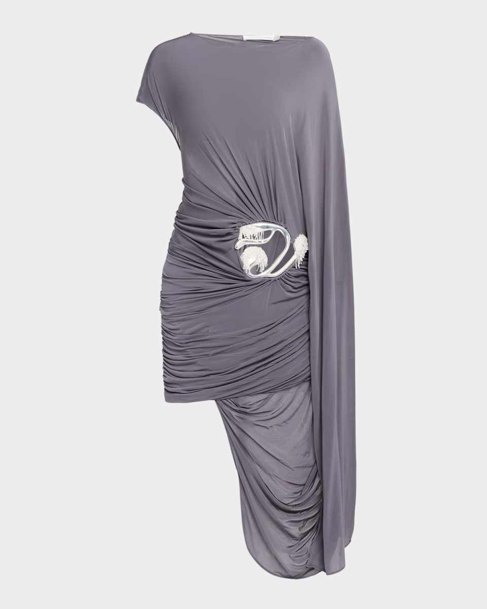 Sculpted Loop Draped Cape Backless Mini Dress